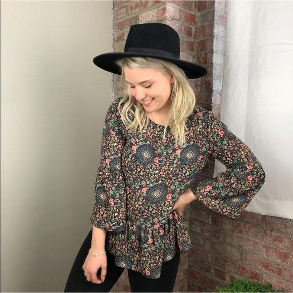 J. Crew Tops - J crew Boho Bell Sleeve Retro Blouse